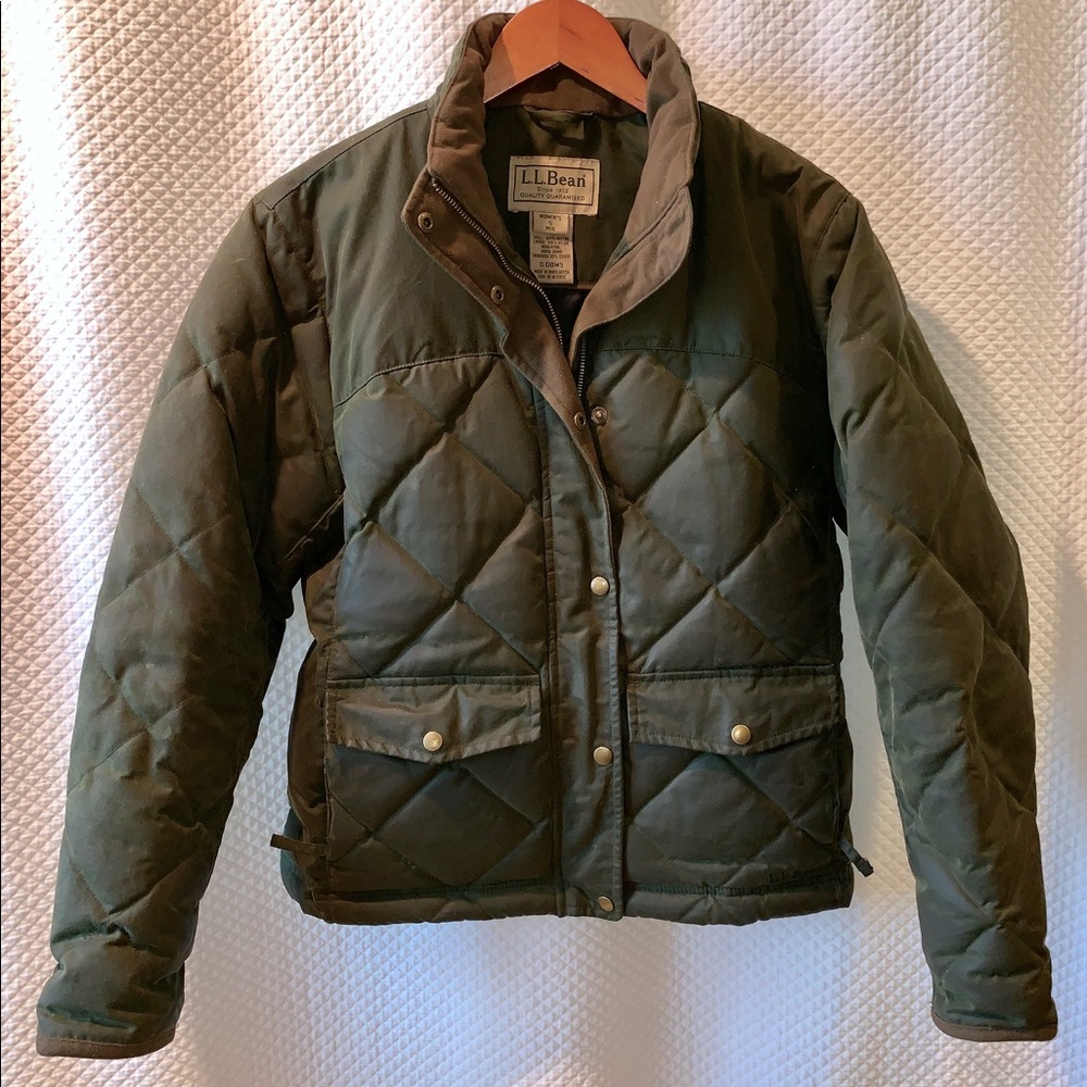 LL Bean Quilted Down Waxed Cotton Jacket